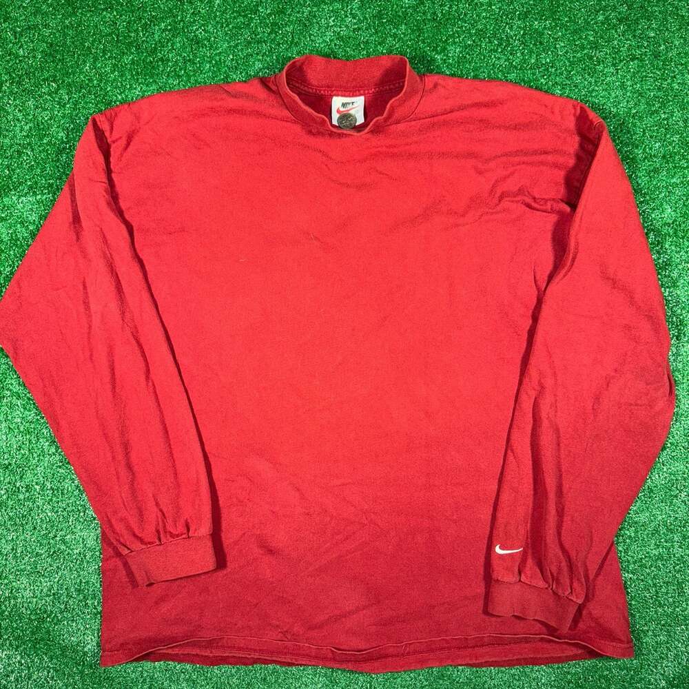 Vintage 90s Nike Mock Neck Long Sleeve T-Shirt Red Made In USA